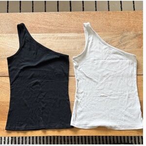 One-Shoulder Black and White Tank Tops Set Of 2